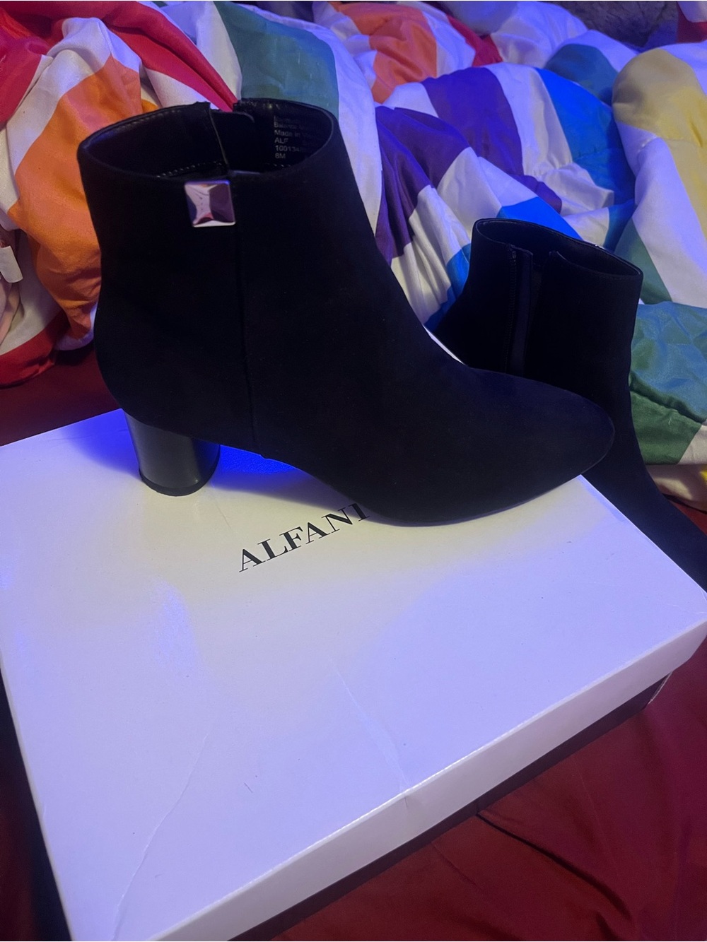 Alfani Black Suede Ankle Boots with Low Block Heel